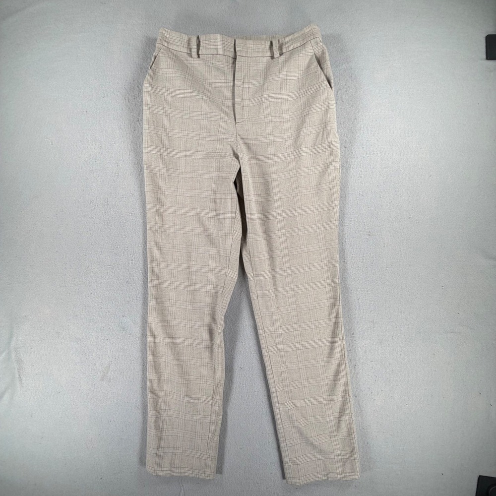 Uniqlo Women's Small Beige Plaid Stretch Ankle Pants Tapered Business Trousers